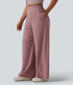 High Waisted Wide Leg Yoga Trousers with Pockets — Mottled Begonia — view 3
