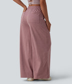 High Waisted Wide Leg Yoga Trousers with Pockets — Mottled Begonia — view 1