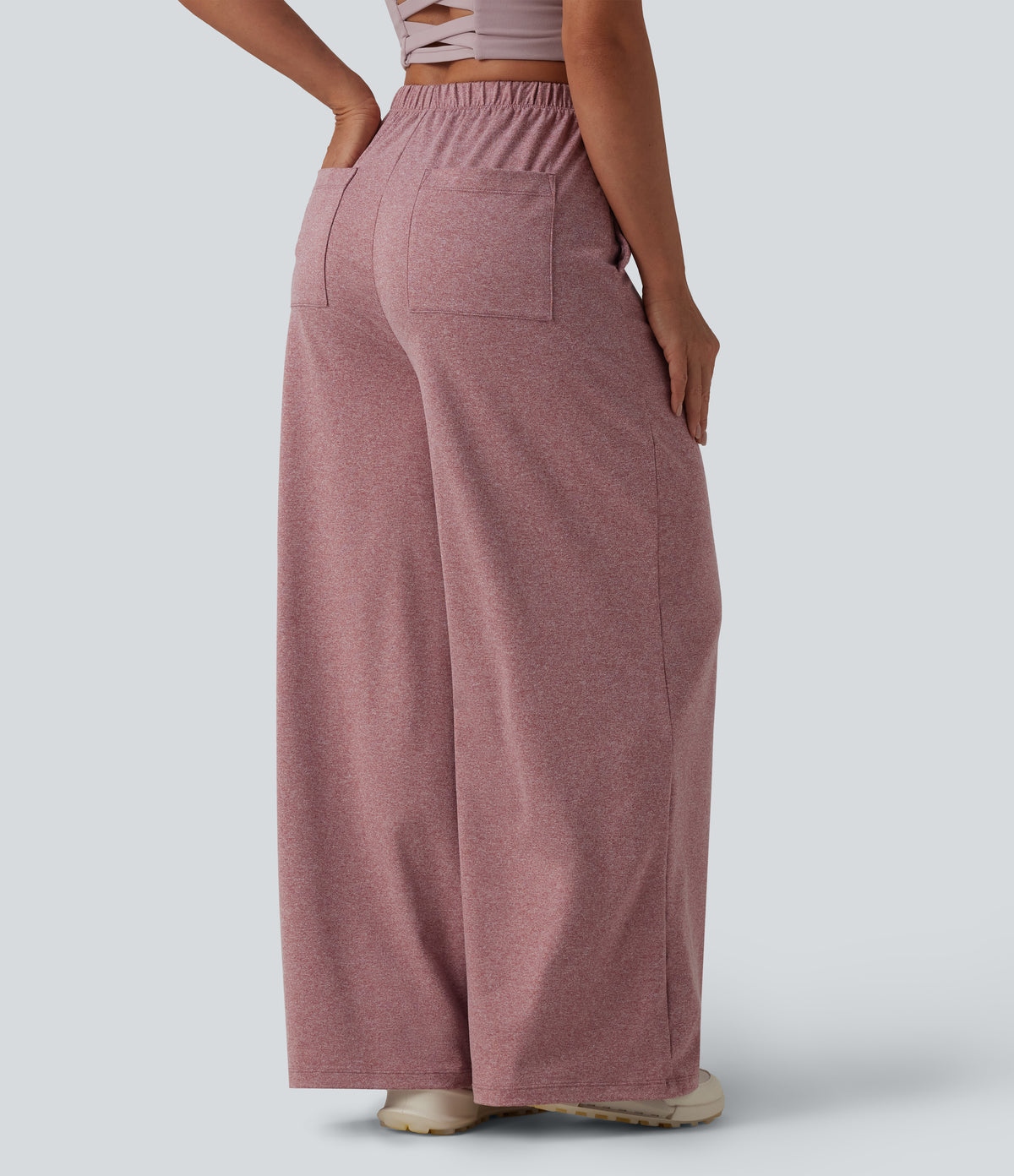 High Waisted Wide Leg Yoga Trousers with Pockets — Mottled Begonia — view 1