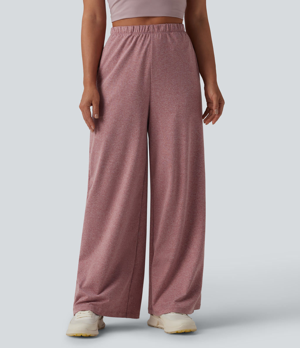 High Waisted Wide Leg Yoga Trousers with Pockets — Mottled Begonia — view 2
