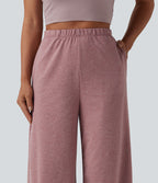High Waisted Wide Leg Yoga Trousers with Pockets — Mottled Begonia — view 5