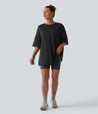 Round Neck Casual T-Shirt with Pocket — Black — view 5