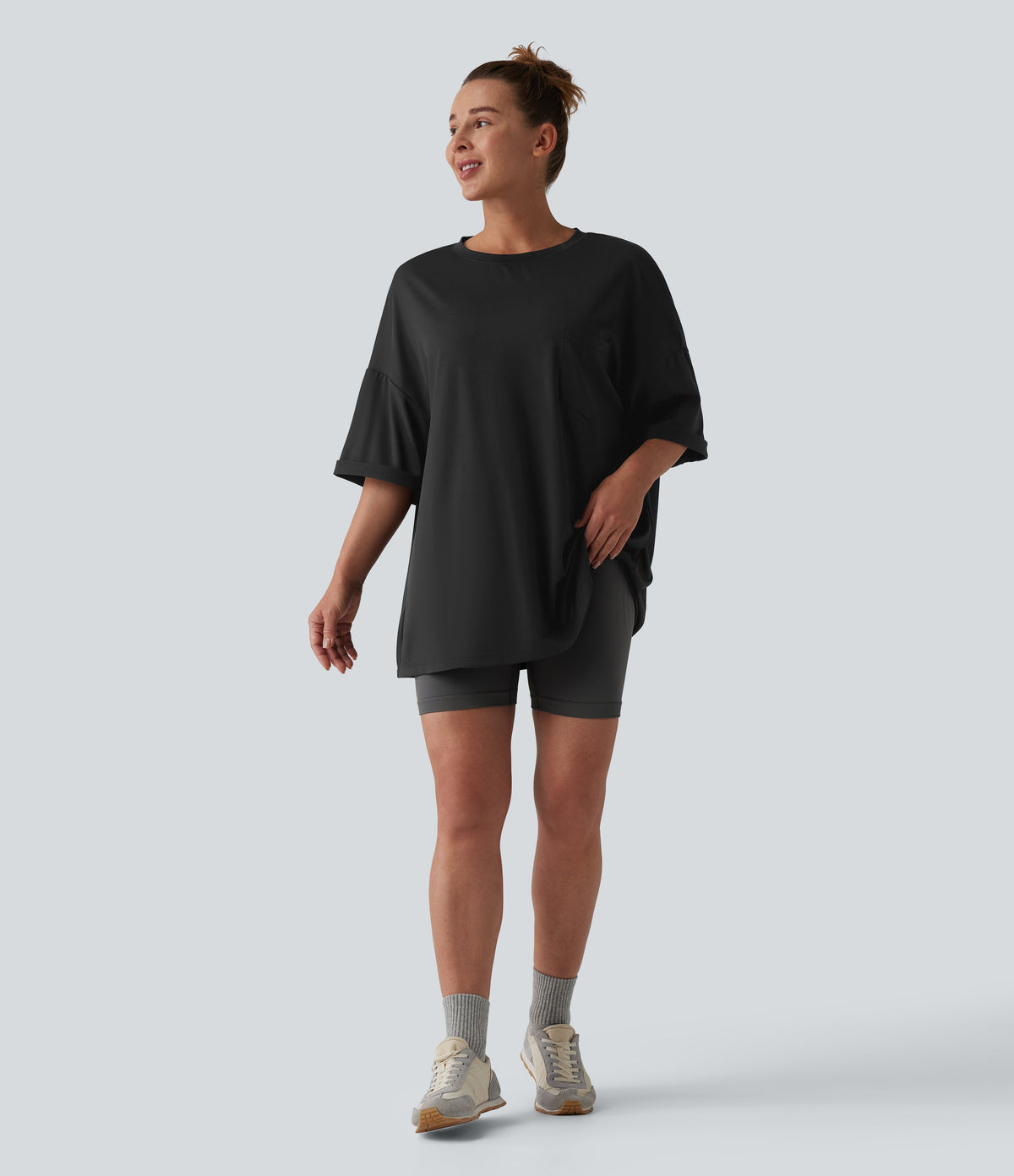 Round Neck Casual T-Shirt with Pocket — Black — view 5