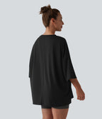 Round Neck Casual T-Shirt with Pocket — Black — view 2
