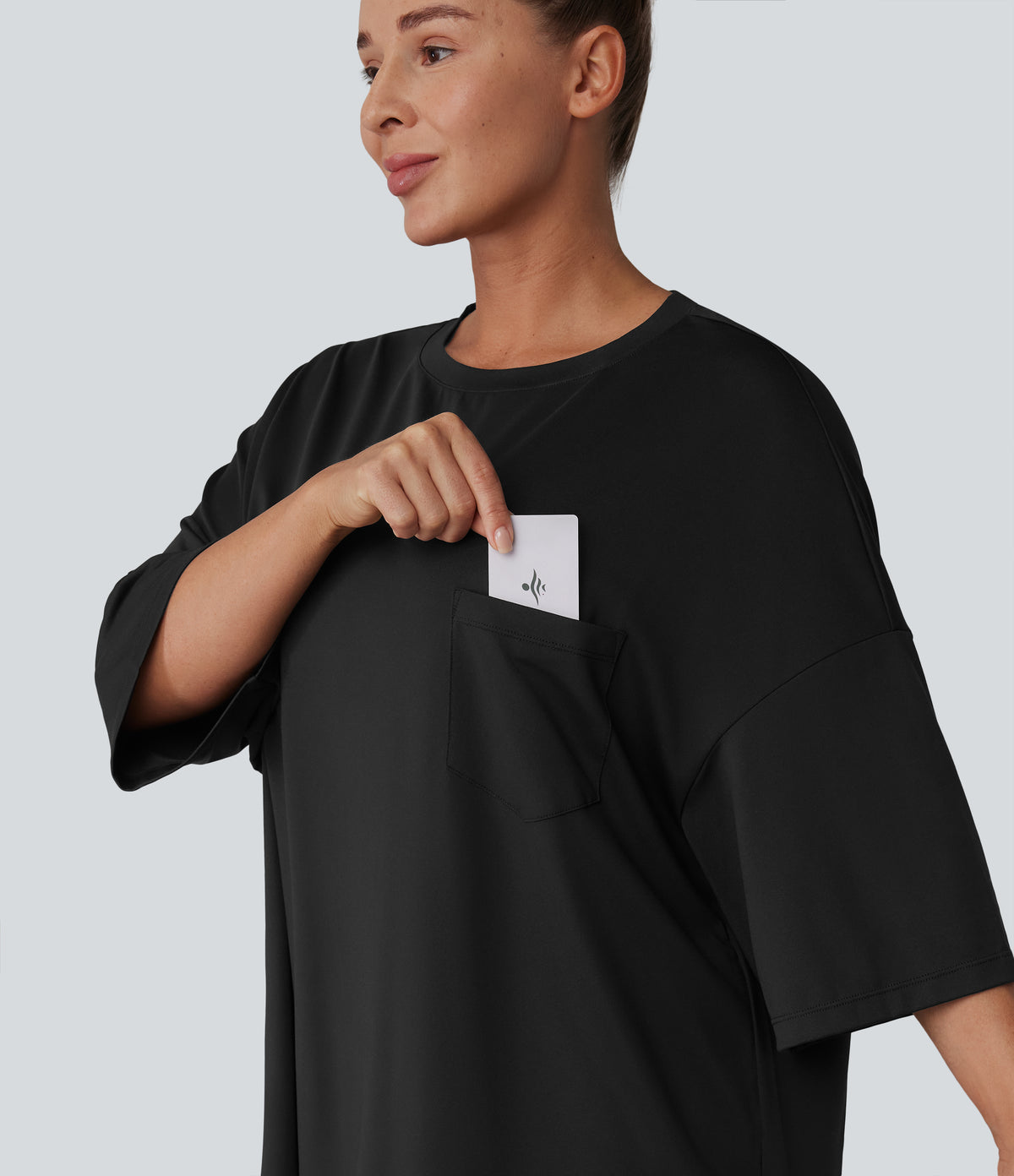 Round Neck Casual T-Shirt with Pocket — Black — view 4
