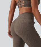 Zebra Print High Waisted Drawstring Yoga Leggings with Pockets — Mocha Wave — view 5