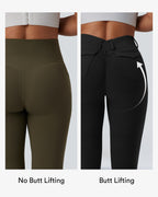 High Waisted Tummy Control Butt Lifting Training Leggings with Pockets — Black — view 2