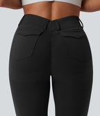High Waisted Tummy Control Butt Lifting Training Leggings with Pockets — Black — view 6