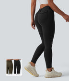 High Waisted Tummy Control Butt Lifting Training Leggings with Pockets — Black — view 1