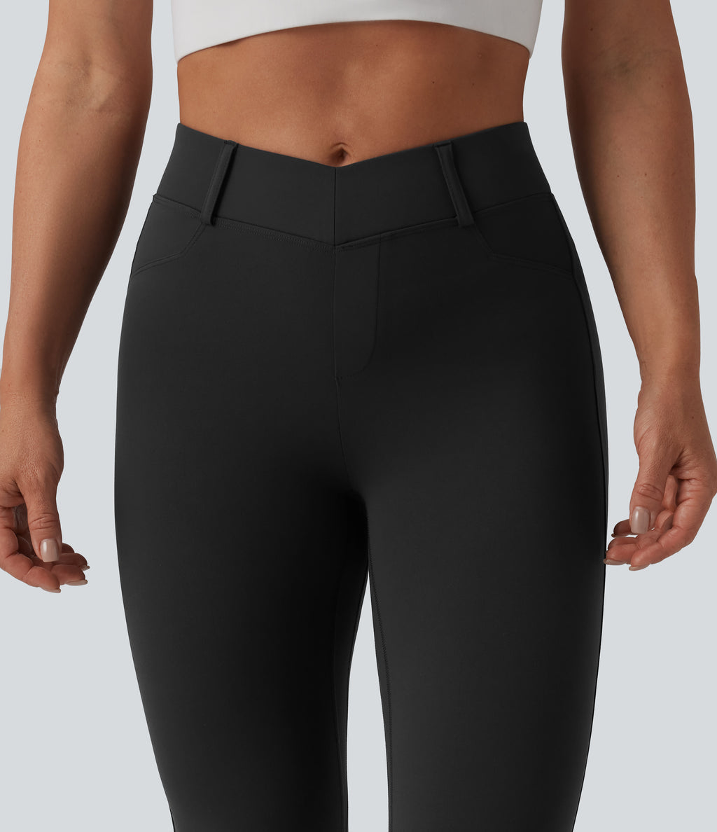 High Waisted Tummy Control Butt Lifting Training Leggings with Pockets — Black — view 7