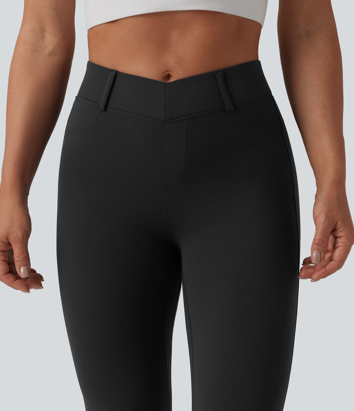 High Waisted Tummy Control Butt Lifting Training Leggings with Pockets — Black — view 7
