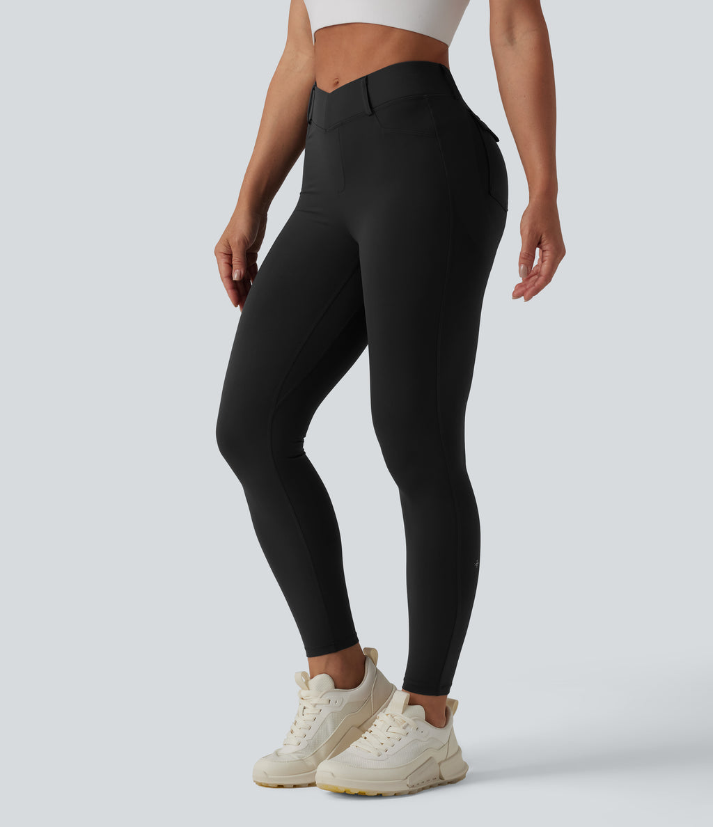 High Waisted Tummy Control Butt Lifting Training Leggings with Pockets — Black — view 4