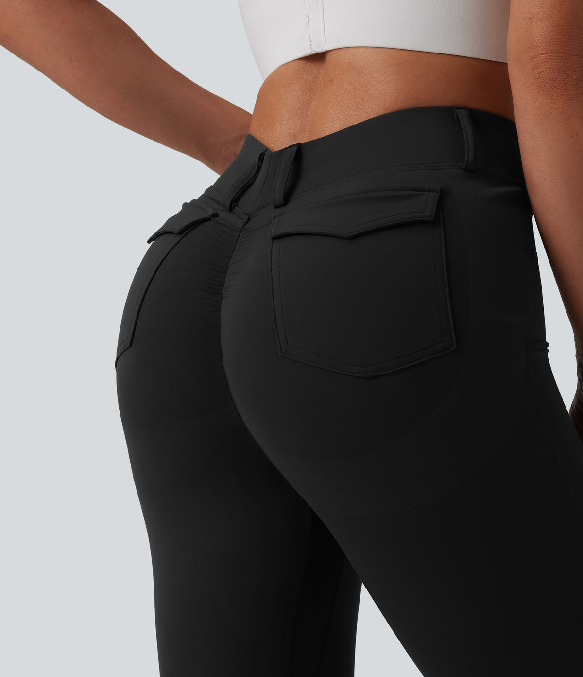 High Waisted Tummy Control Butt Lifting Training Leggings with Pockets — Black — view 5