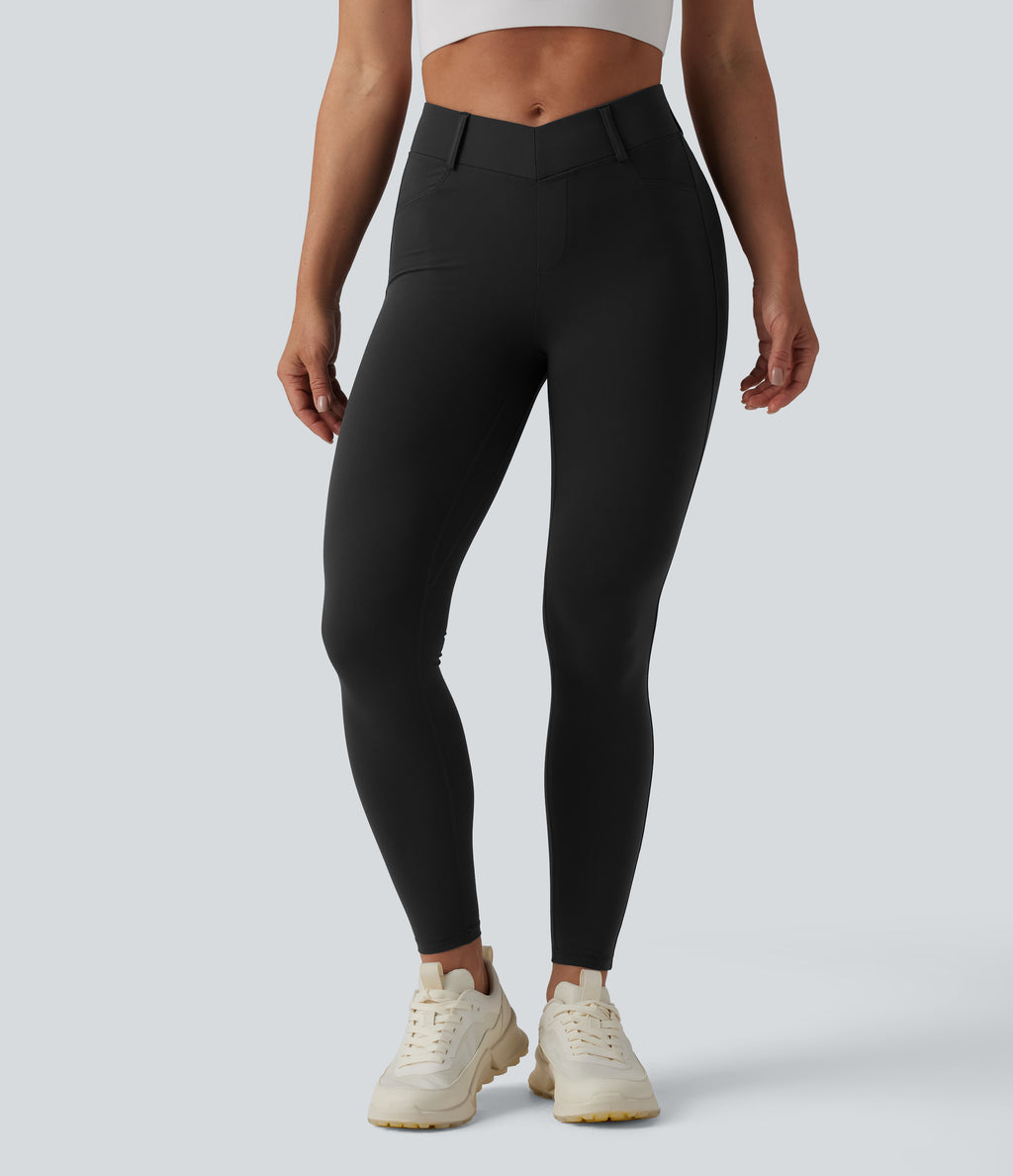 High Waisted Tummy Control Butt Lifting Training Leggings with Pockets — Black — view 3