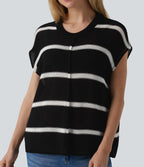 Rounded Neck Sleeveless Stripe Casual Jumper — Obsidian Ivory Track Stripe — view 4