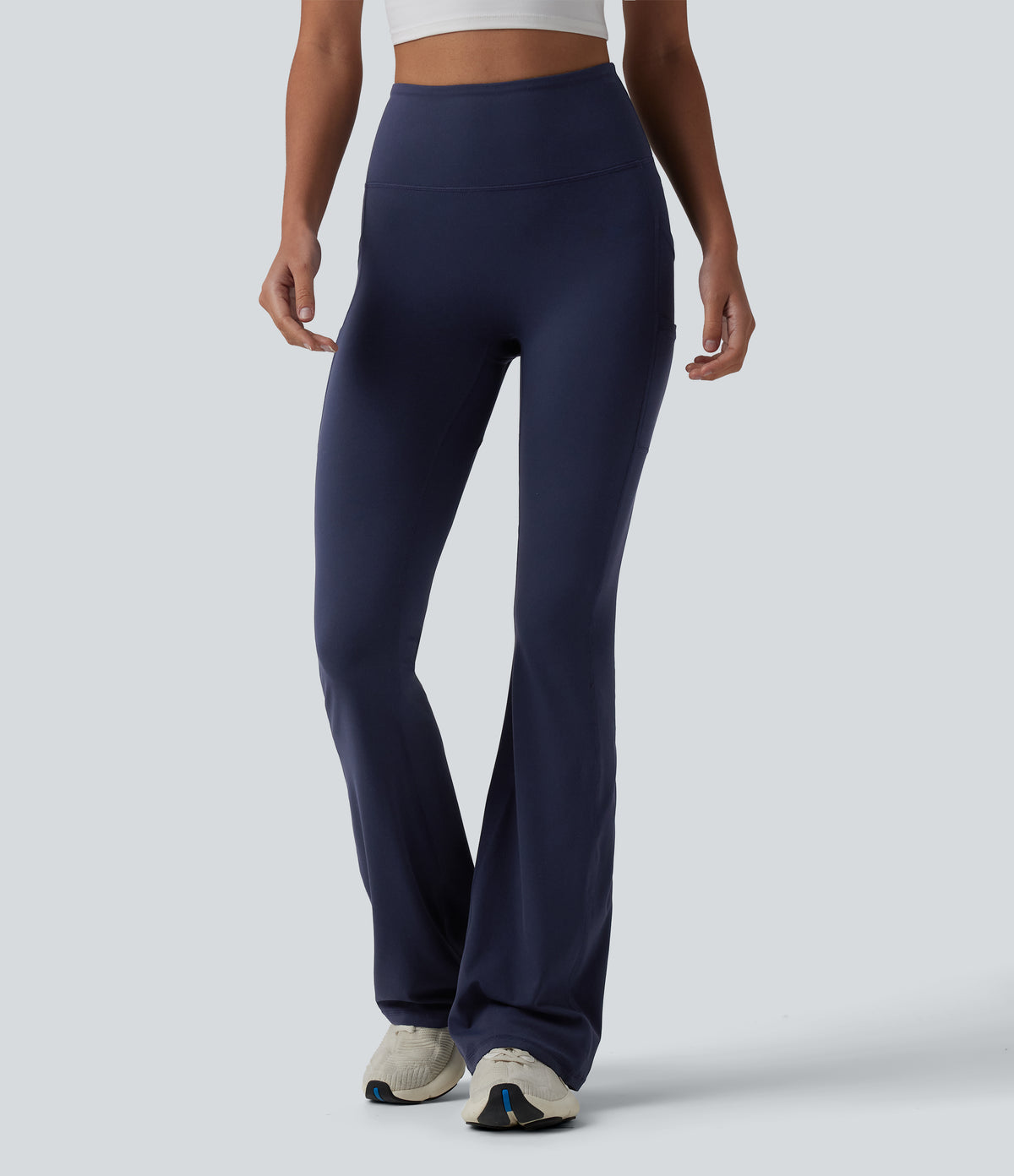 High Waisted Bootcut Yoga Leggings with Pockets — Peacoat — view 3