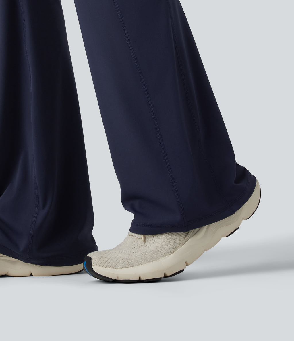 High Waisted Bootcut Yoga Leggings with Pockets — Peacoat — view 6