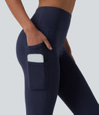 High Waisted Bootcut Yoga Leggings with Pockets — Peacoat — view 4