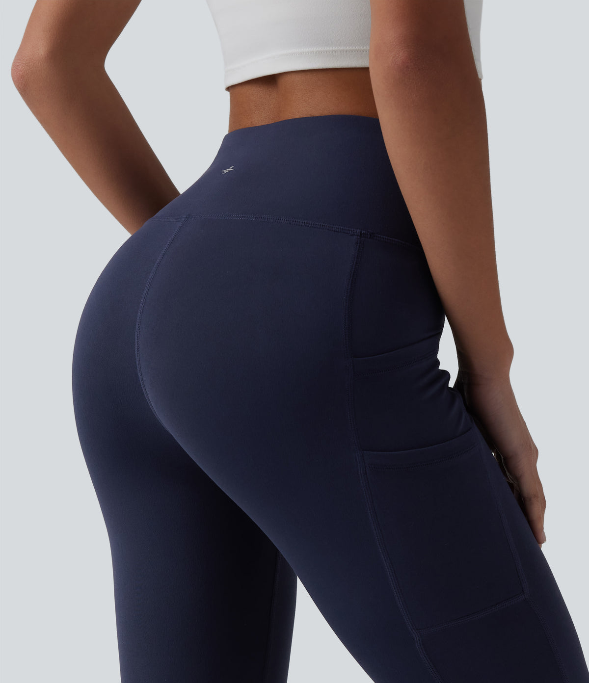 High Waisted Bootcut Yoga Leggings with Pockets — Peacoat — view 5