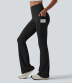 High Waisted Bootcut Yoga Leggings with Pockets — Black — view 9