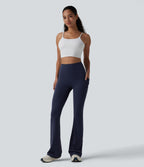 High Waisted Bootcut Yoga Leggings with Pockets — Peacoat — view 7
