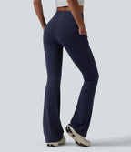 High Waisted Bootcut Yoga Leggings with Pockets — Peacoat — view 2