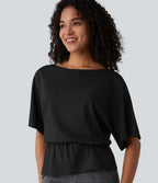 Boat Neck Half Sleeve Work T-Shirt — Black — view 1