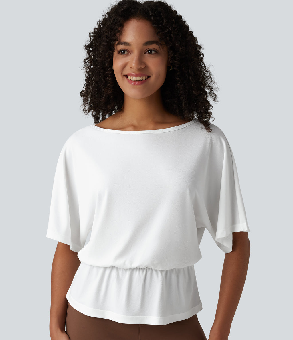 Boat Neck Half Sleeve Work T-Shirt — White — view 6