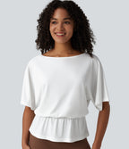 Boat Neck Half Sleeve Work T-Shirt — White — view 6