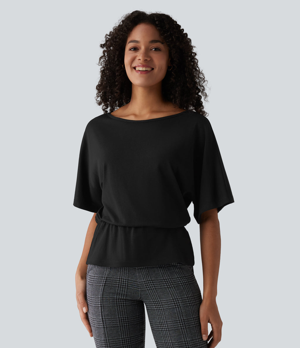 Boat Neck Half Sleeve Work T-Shirt — Black — view 4