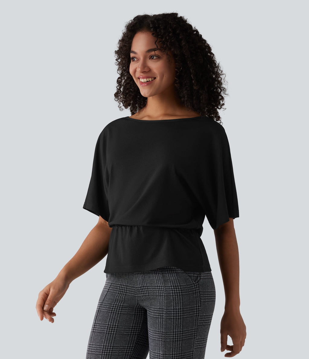 Boat Neck Half Sleeve Work T-Shirt — Black — view 3