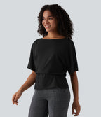 Boat Neck Half Sleeve Work T-Shirt — Black — view 3