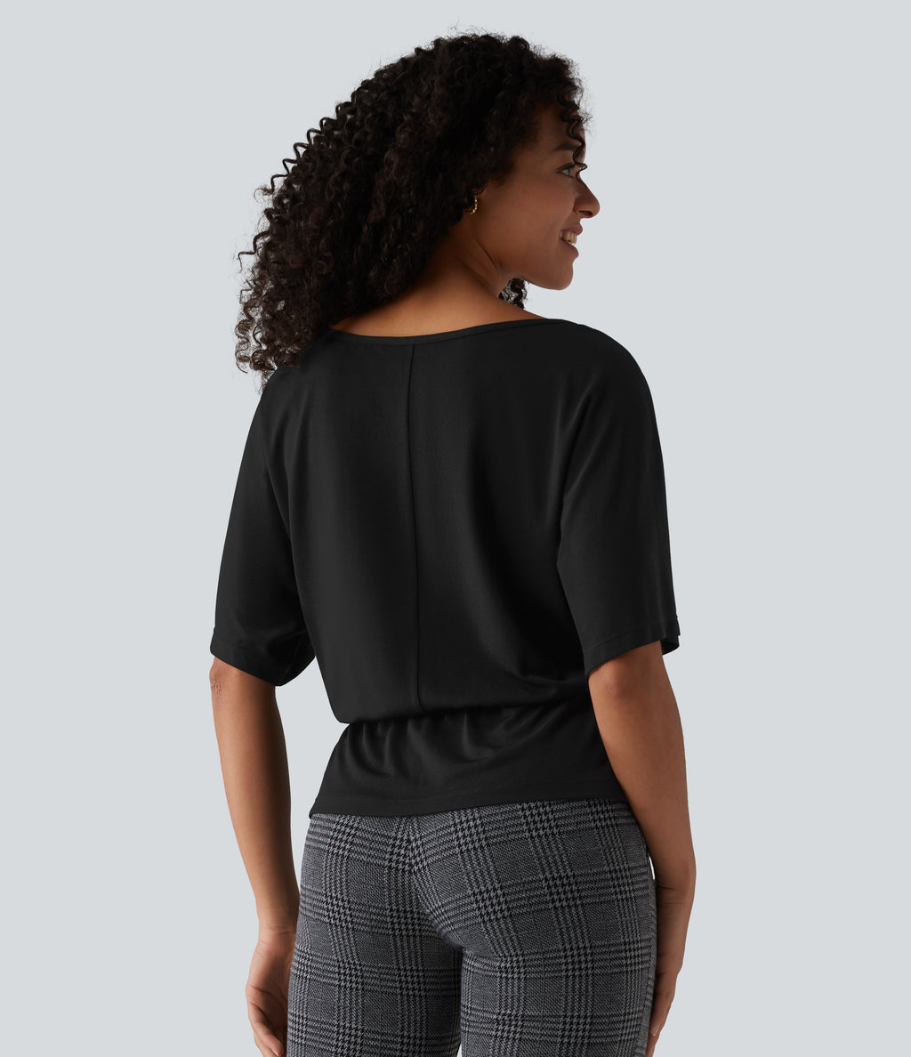 Boat Neck Half Sleeve Work T-Shirt — Black — view 2
