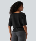 Boat Neck Half Sleeve Work T-Shirt — Black — view 2