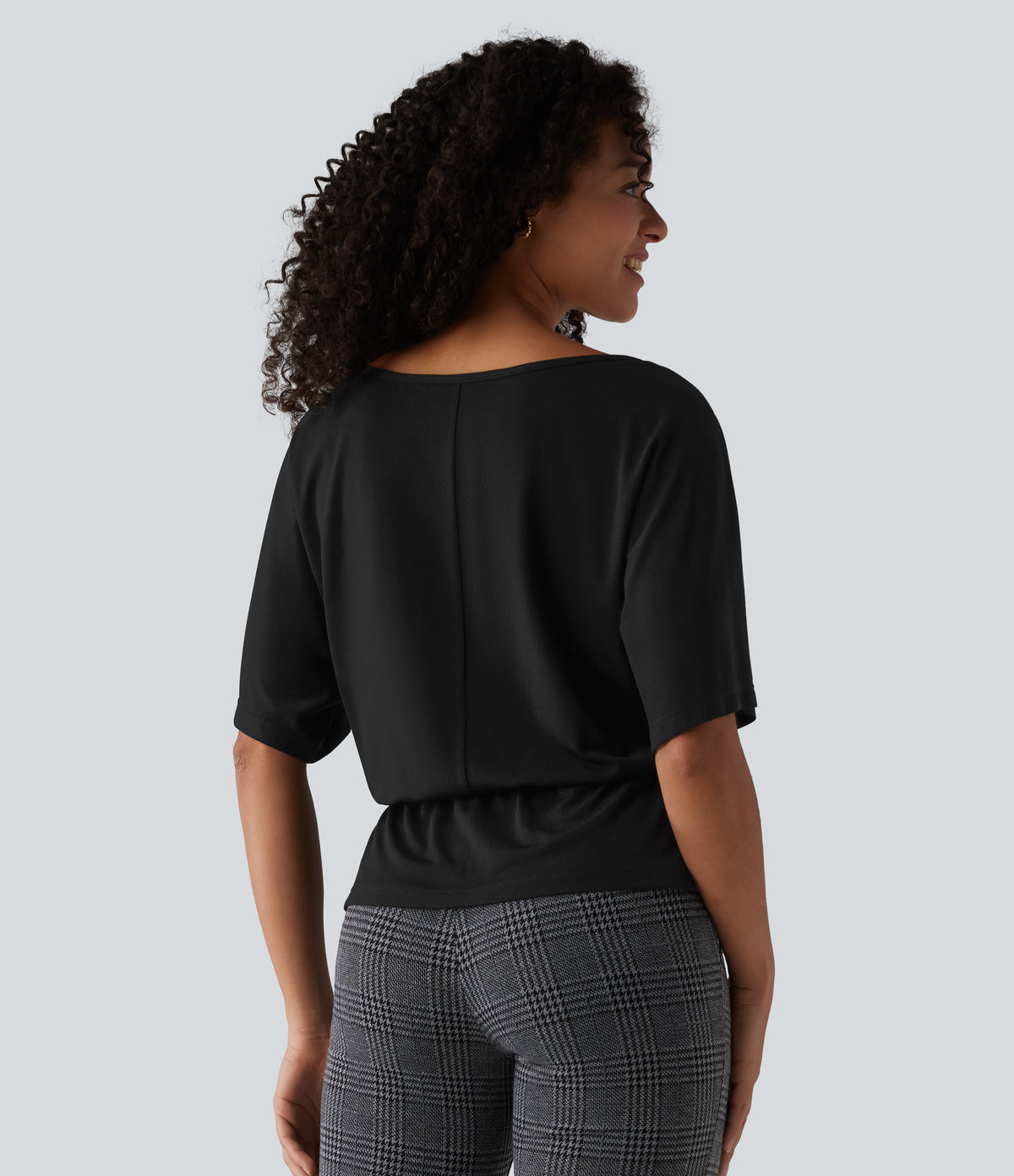 Boat Neck Half Sleeve Work T-Shirt — Black — view 2