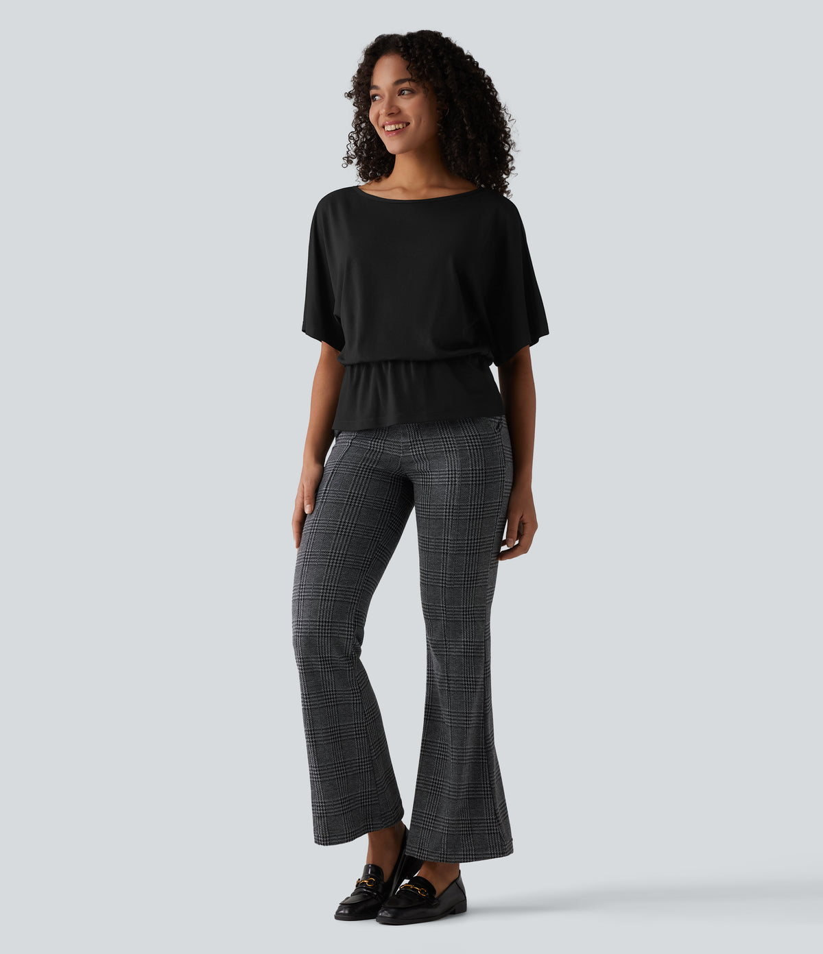 Boat Neck Half Sleeve Work T-Shirt — Black — view 5