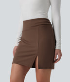 High Waisted Bodycon 2-in-1 Mini Work Skirt — Sepia — view 4