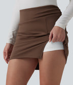 High Waisted Bodycon 2-in-1 Mini Work Skirt — Sepia — view 5