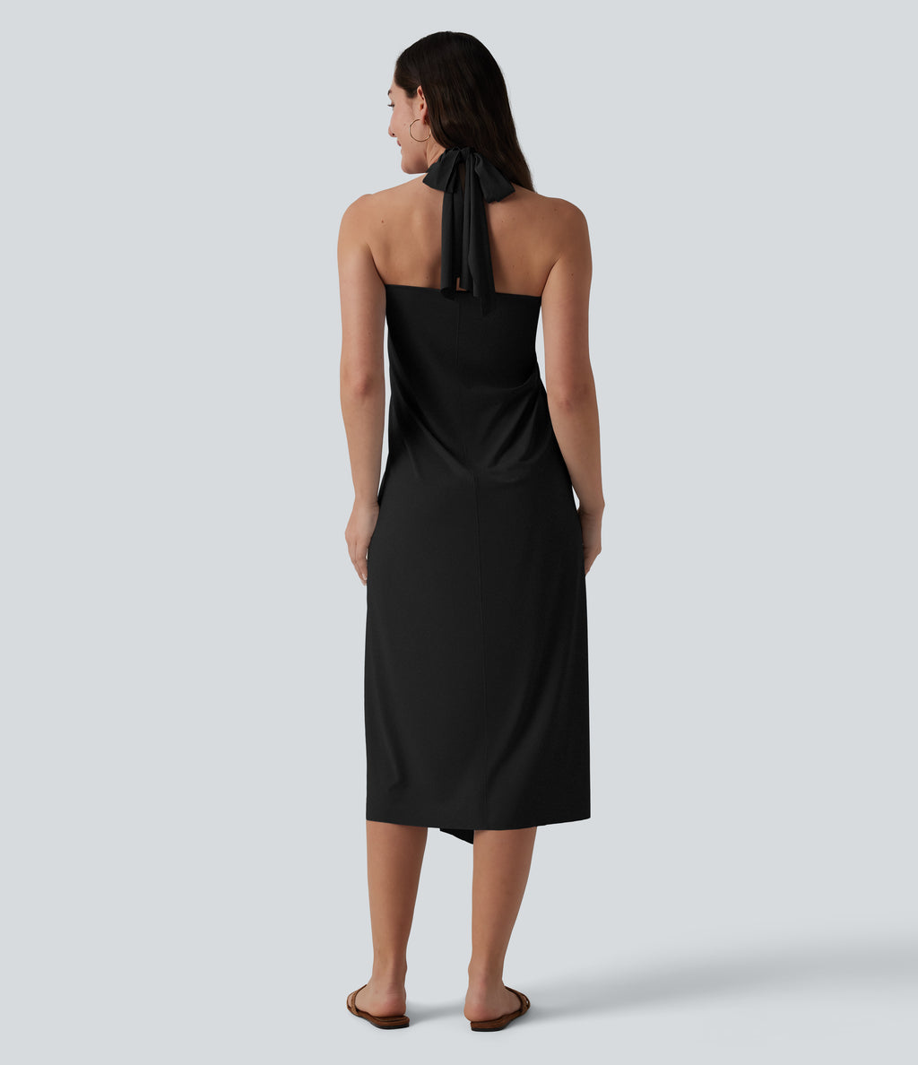V Neck Tie Back Maxi Dress — Black — view 5