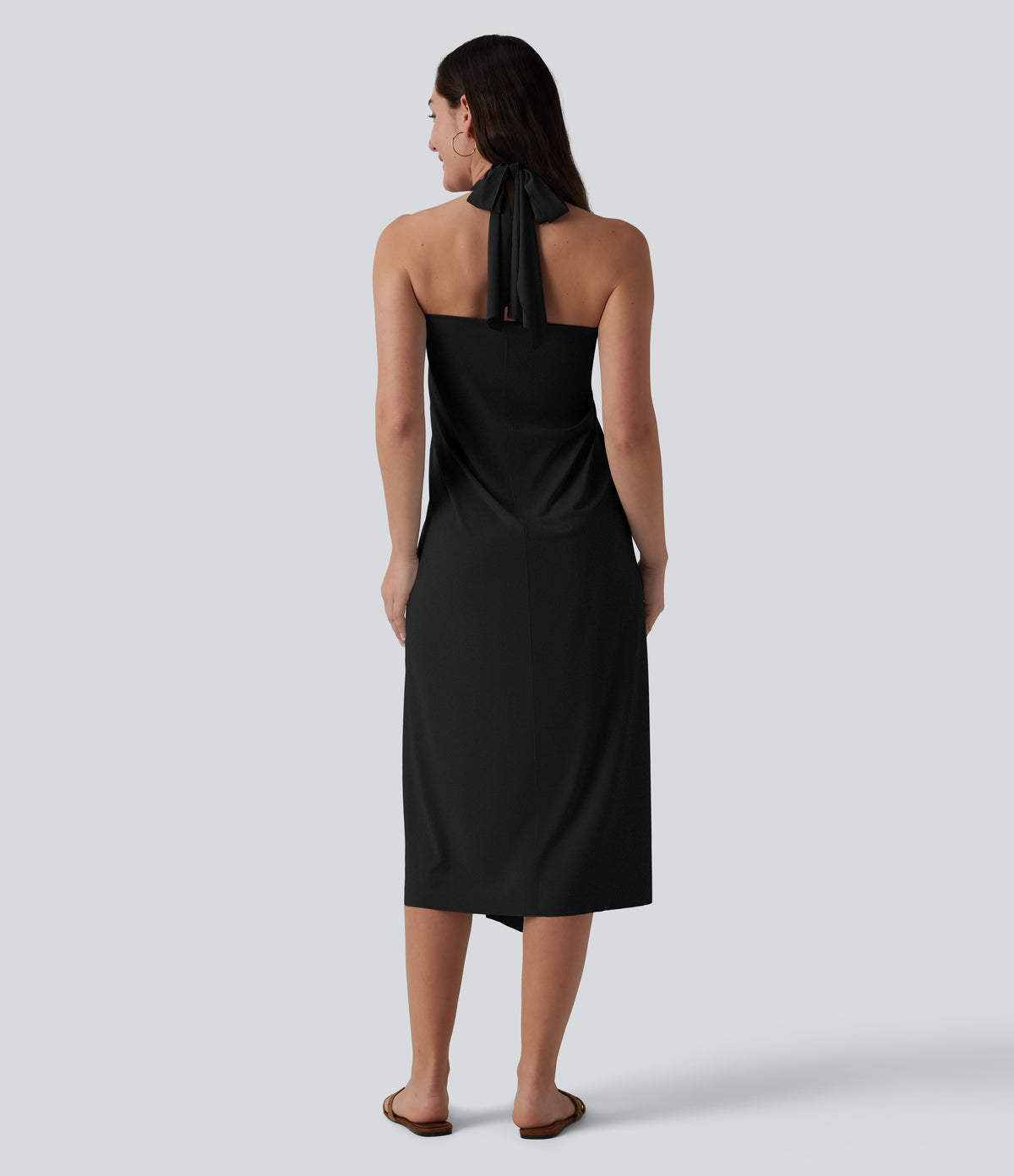 V Neck Tie Back Maxi Dress — Black — view 5