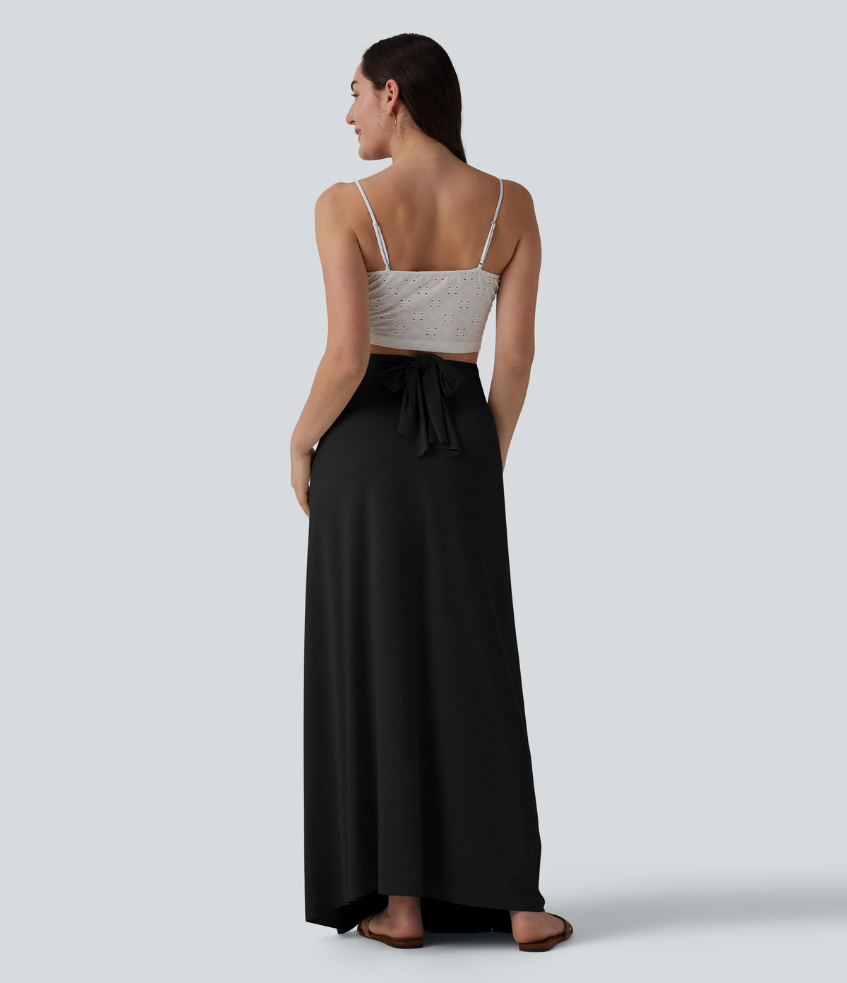 V Neck Tie Back Maxi Dress — Black — view 8