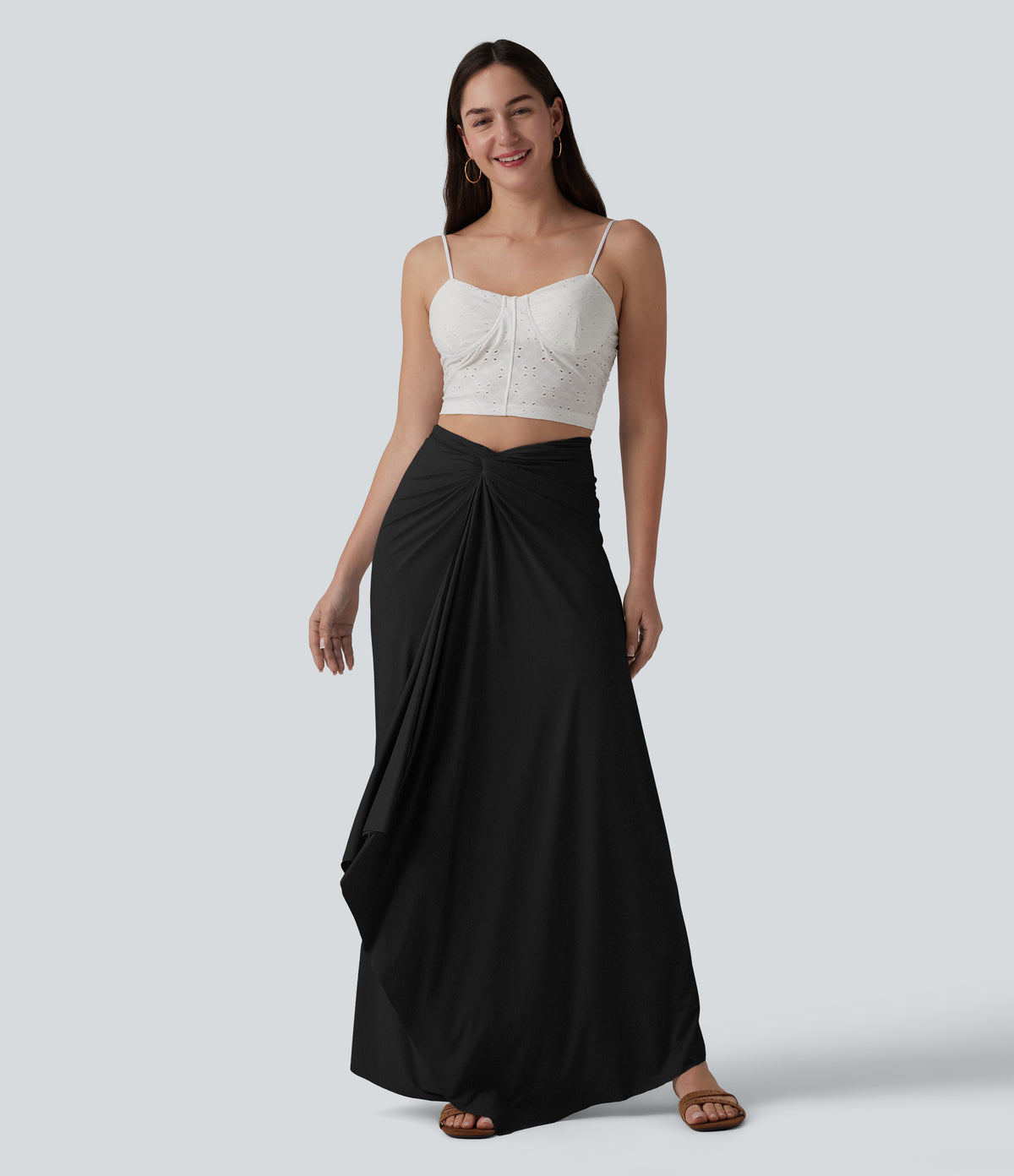 V Neck Tie Back Maxi Dress — Black — view 7