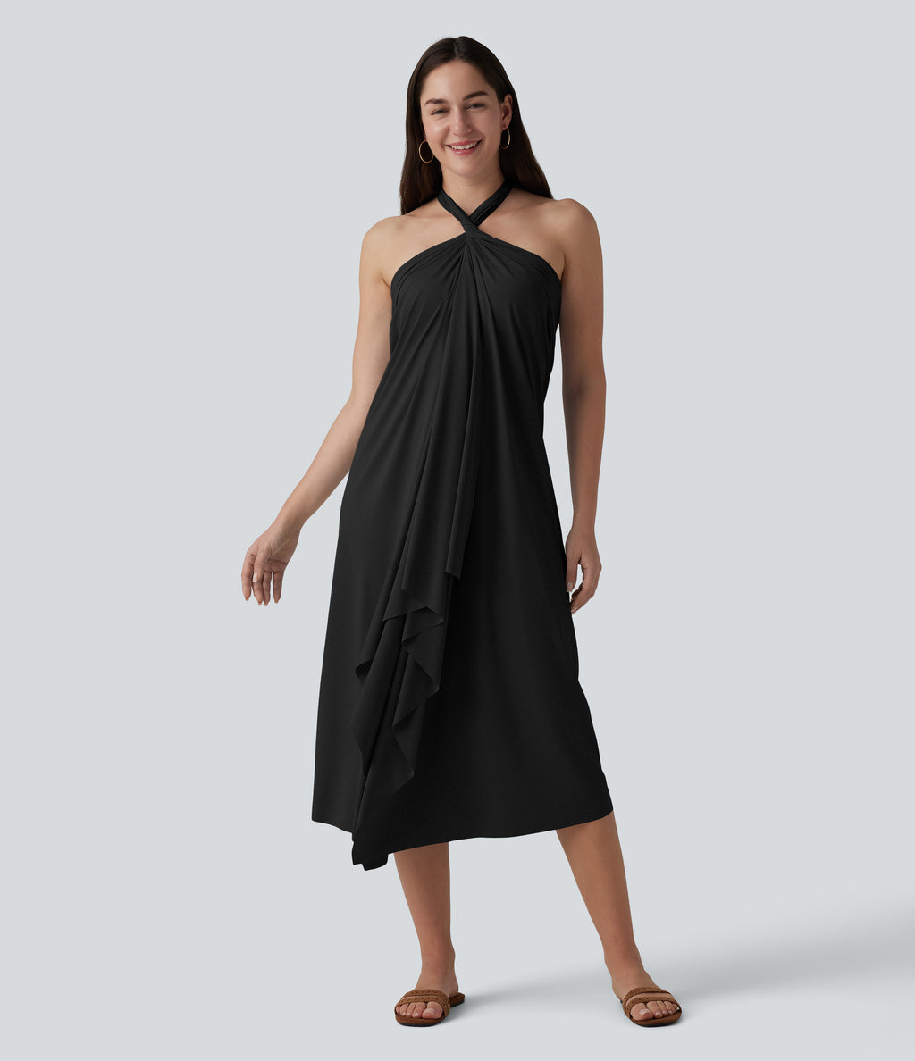 V Neck Tie Back Maxi Dress — Black — view 4