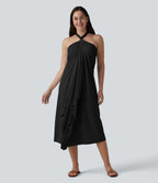 V Neck Tie Back Maxi Dress — Black — view 4
