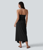 V Neck Tie Back Maxi Dress — Black — view 6