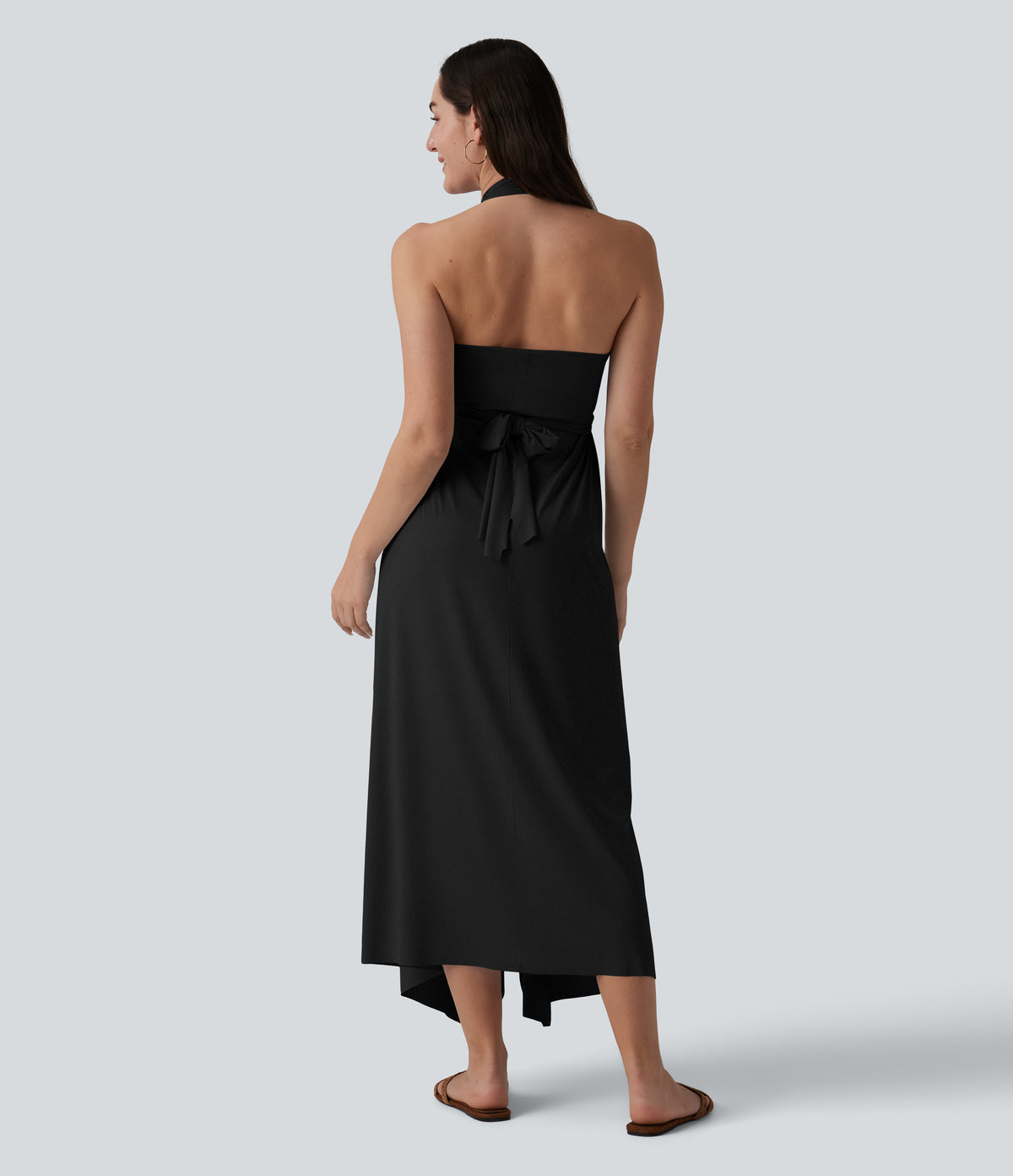 V Neck Tie Back Maxi Dress — Black — view 6