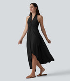 V Neck Tie Back Maxi Dress — Black — view 3
