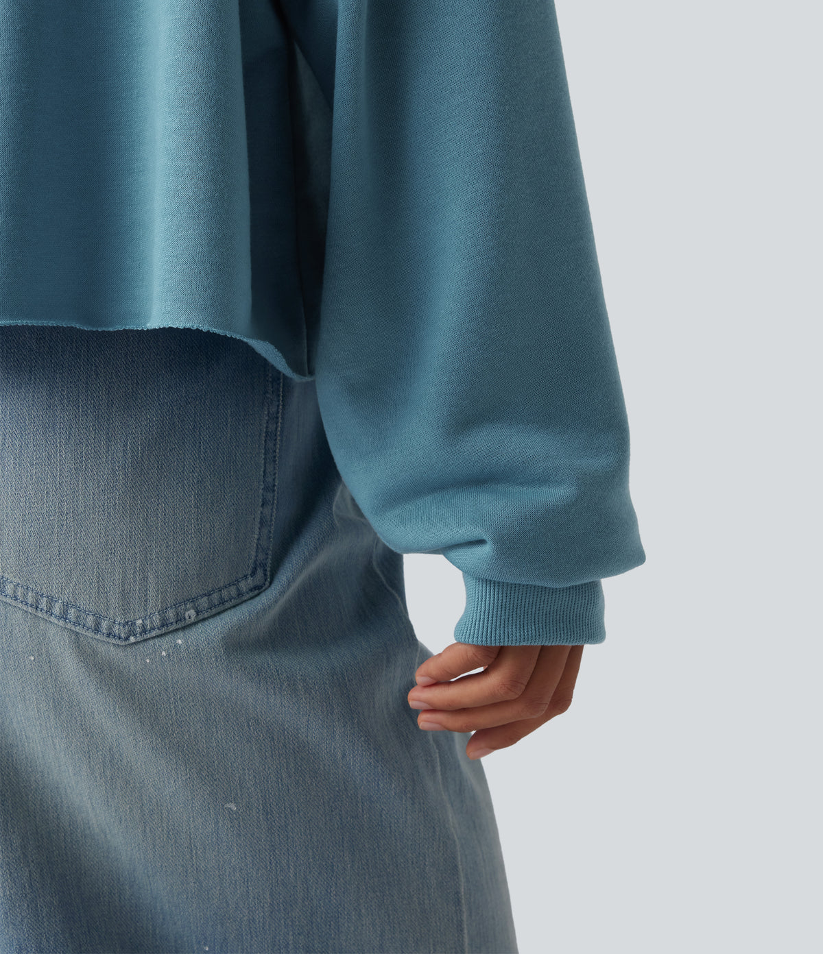 Off Shoulder Long Sleeve Casual Sweatshirt — Adriatic Blue — view 5