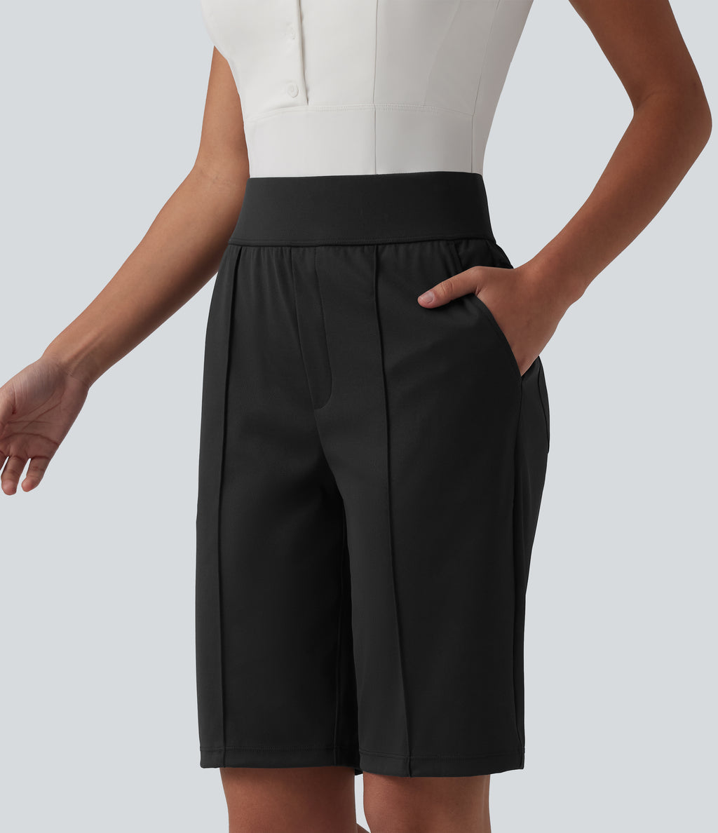 High Waisted Quick Dry Golf Shorts with Pockets 10''-Golf Tee-UPF40+ — Black — view 5