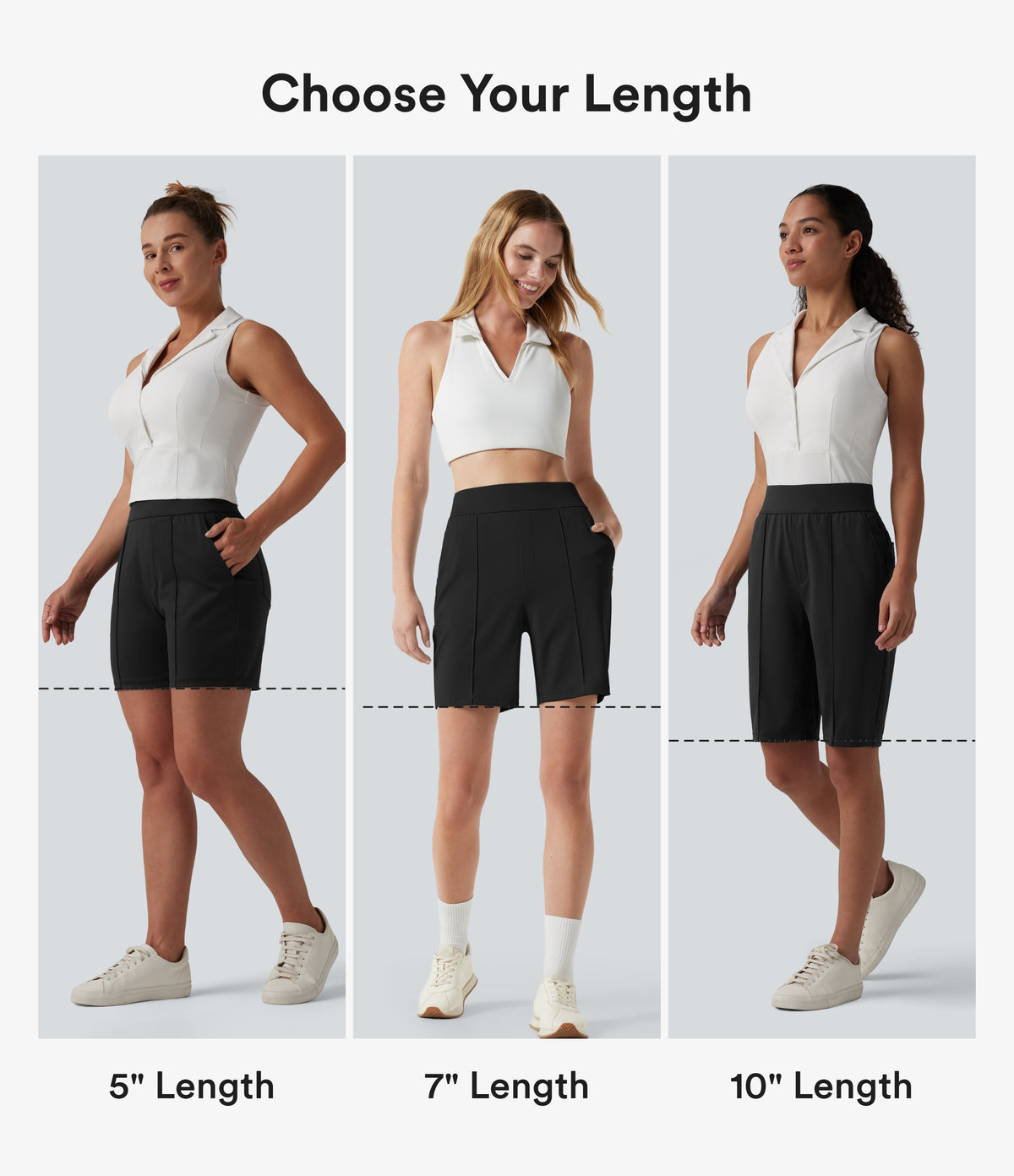 High Waisted Quick Dry Golf Shorts with Pockets 10''-Golf Tee-UPF40+ — Black — view 2